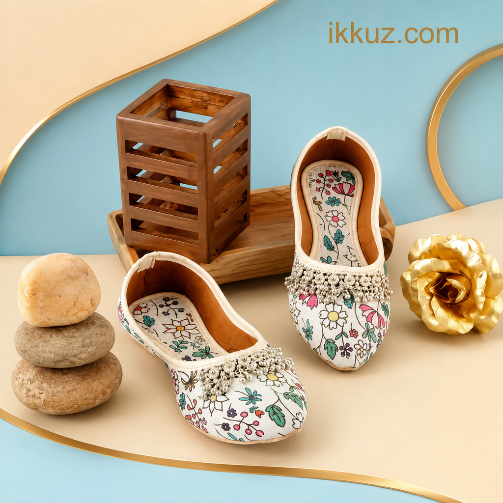 Clorigs Girls Floral Print Embroidered Jutti – Stylish &amp; Comfortable Ethnic Slip-On Shoes