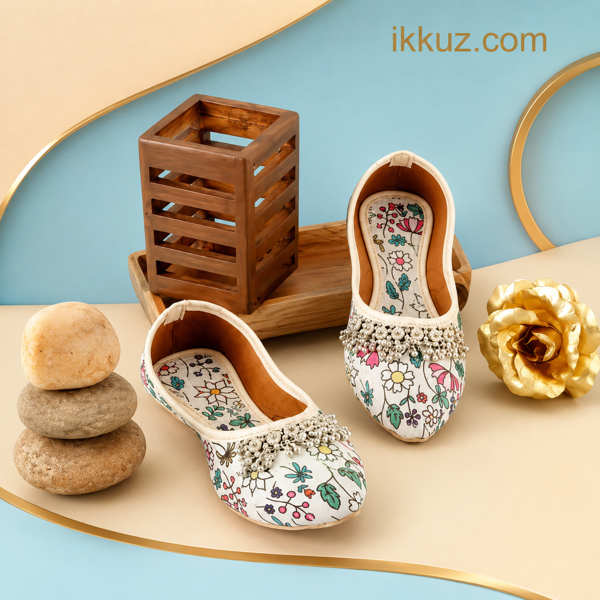 Clorigs Girls Floral Print Embroidered Jutti – Stylish &amp; Comfortable Ethnic Slip-On Shoes