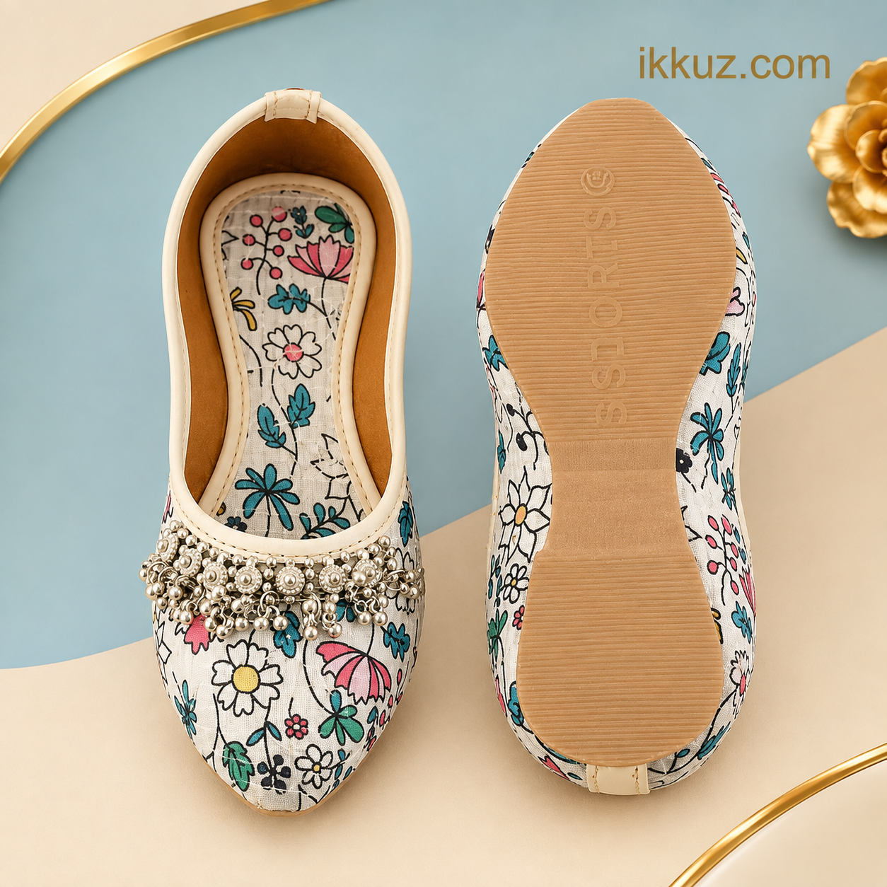 Clorigs Girls Floral Print Embroidered Jutti – Stylish &amp; Comfortable Ethnic Slip-On Shoes