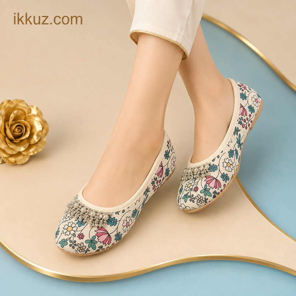 Clorigs Girls Floral Print Embroidered Jutti – Stylish &amp; Comfortable Ethnic Slip-On Shoes