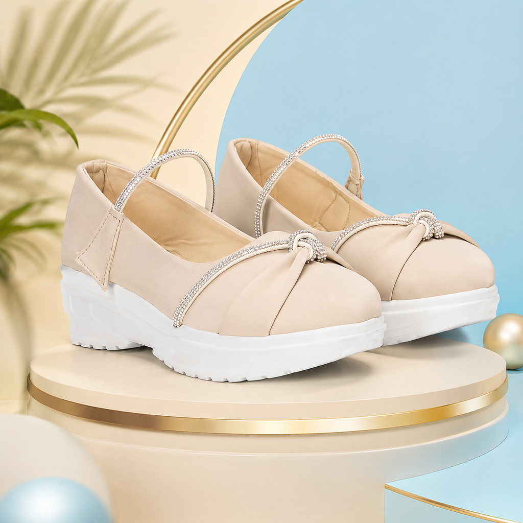 Girls GraceStep Rhinestone Bow Platform Bellies | Lightweight Party &amp; Casual Shoes for Kids