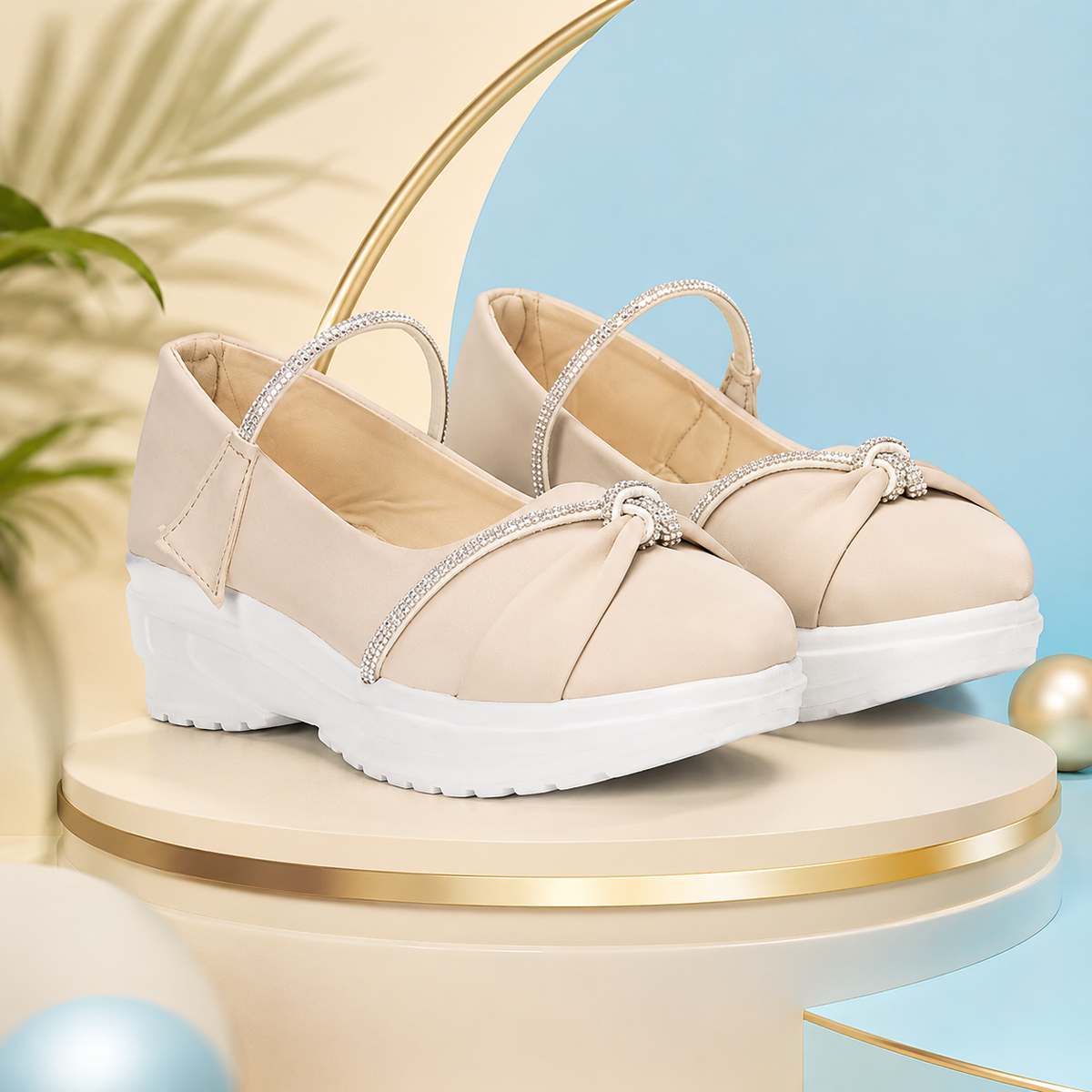Girls GraceStep Rhinestone Bow Platform Bellies | Lightweight Party &amp; Casual Shoes for Kids