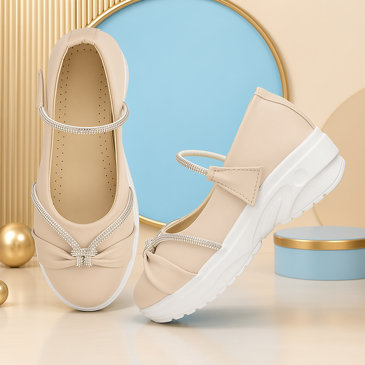 Girls GraceStep Rhinestone Bow Platform Bellies | Lightweight Party &amp; Casual Shoes for Kids