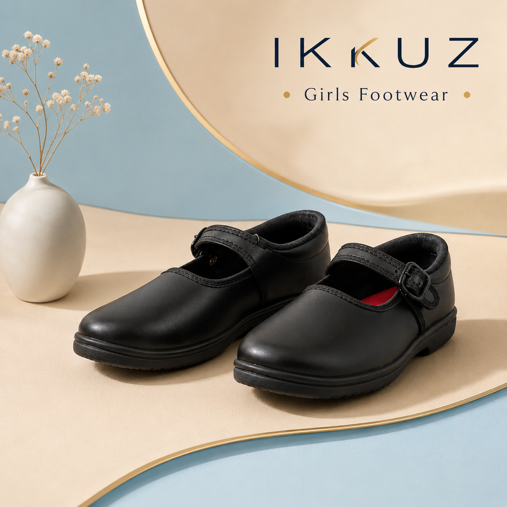 Girls Classic Black School Shoes – Buckle Strap, Cushioned &amp; Anti-Slip Sole