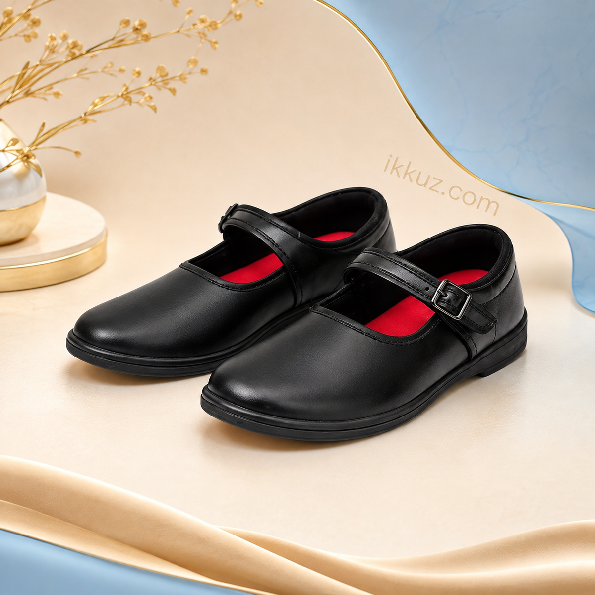 Girls Classic Black School Shoes – Buckle Strap, Cushioned &amp; Anti-Slip Sole
