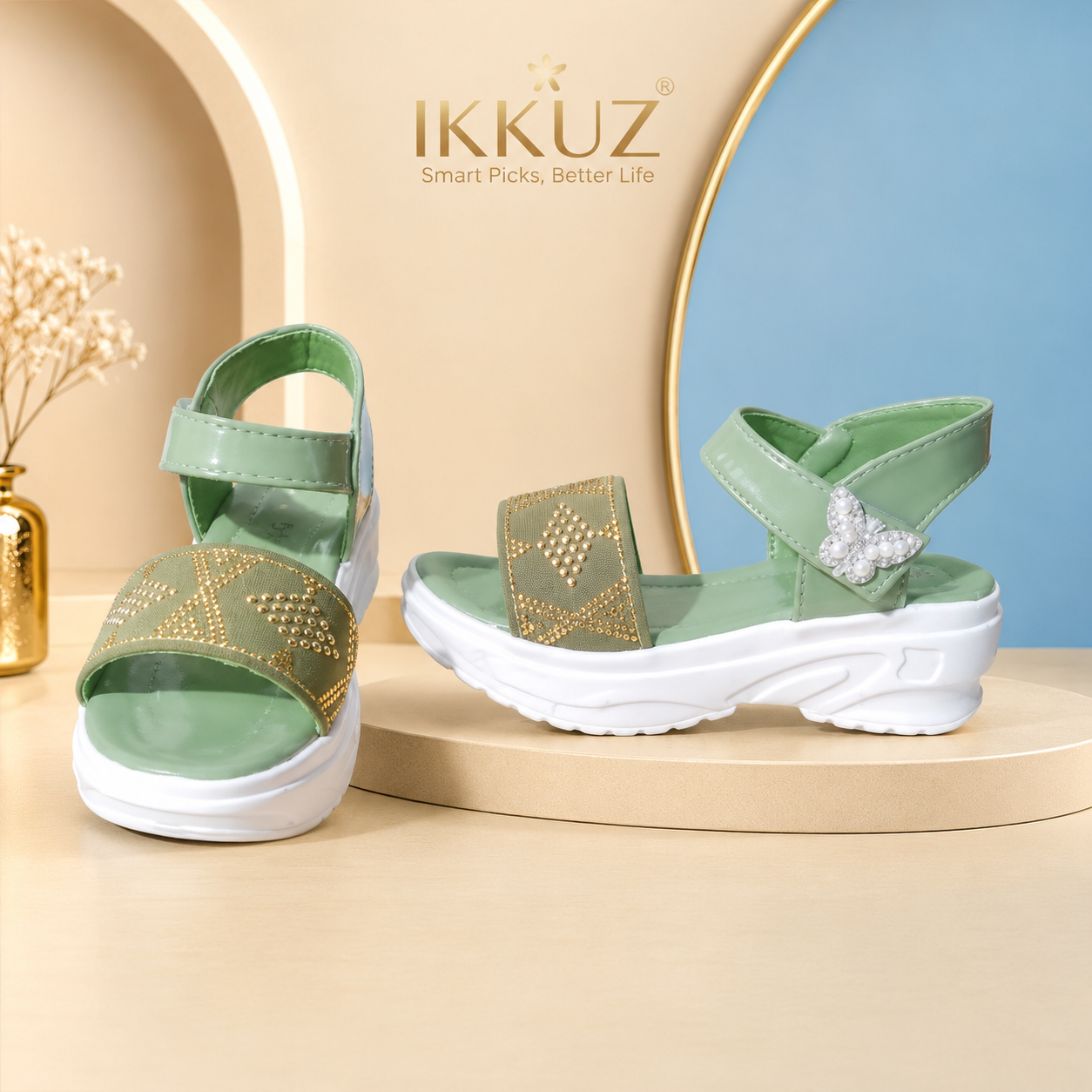 Girls Party Wear Embellished Sandal | Stylish Velcro Sandals for Kids