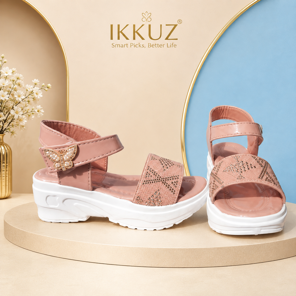 Girls Party Wear Embellished Sandal | Stylish Velcro Sandals for Kids