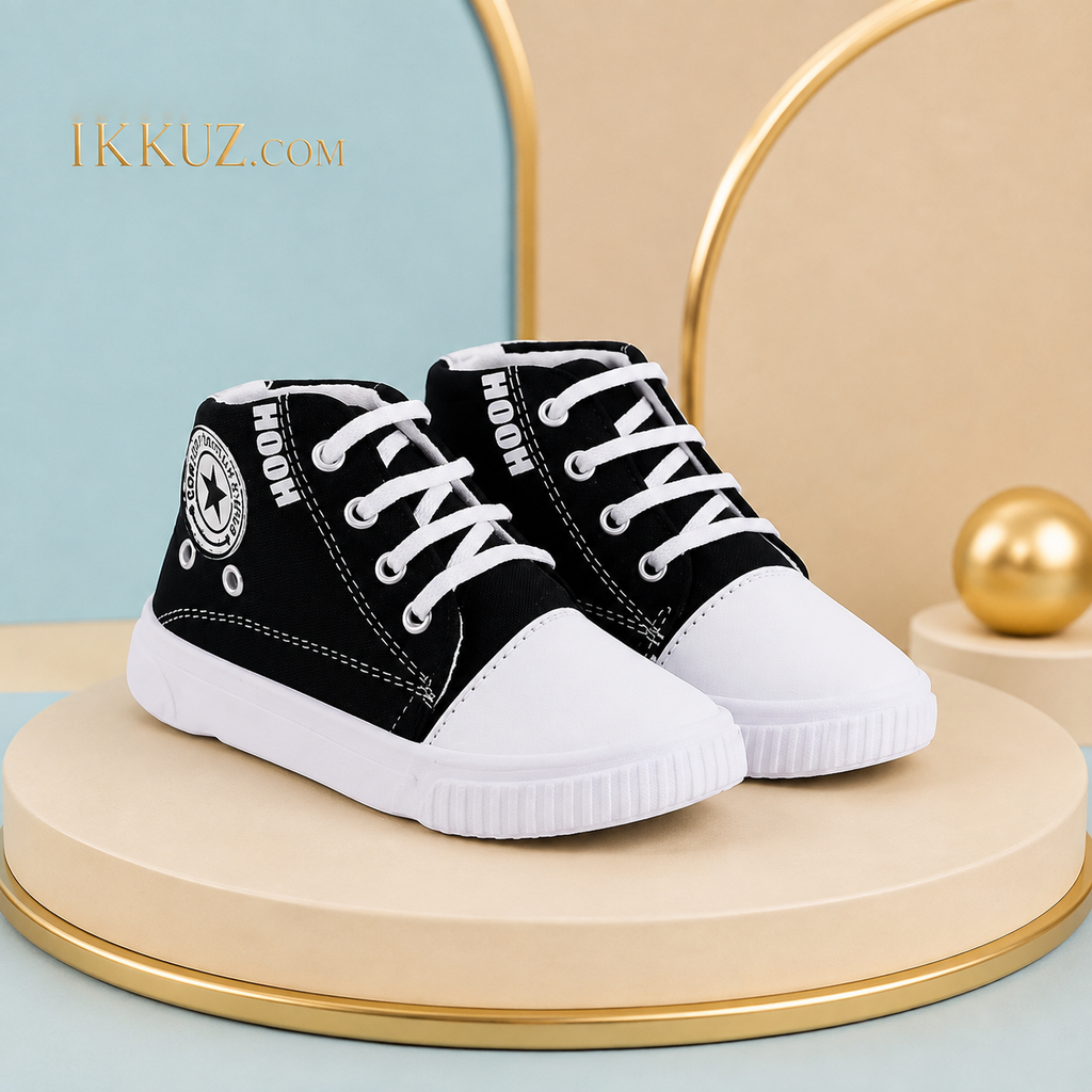 HOOH Trendy Kids Canvas Shoes – Stylish White &amp; Blue Memory Foam Sneakers