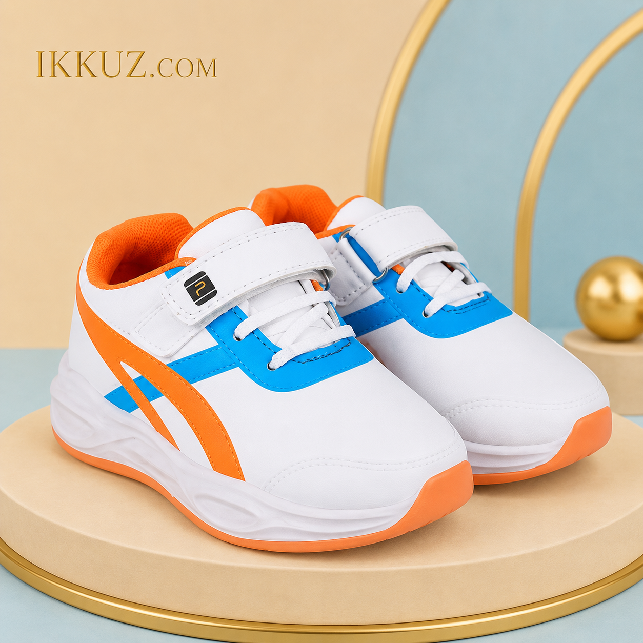 Trend Zone Kids Sporty Flex Sneakers – White, Blue &amp; Orange | Comfortable Colorblock Casual Shoes
