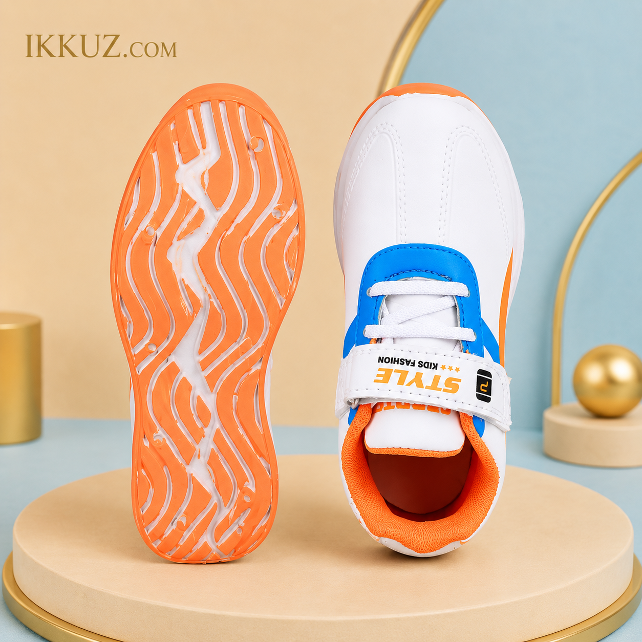 Trend Zone Kids Sporty Flex Sneakers – White, Blue &amp; Orange | Comfortable Colorblock Casual Shoes