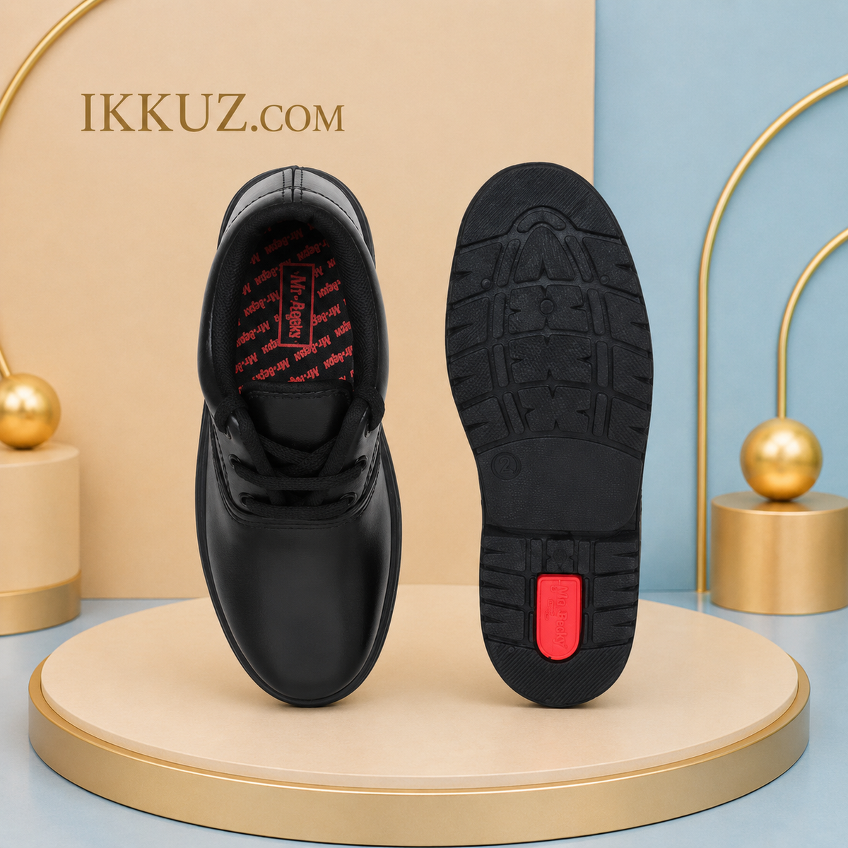Airaqua Boys Classic Black School Shoes | Lace-Up Comfortable Lightweight Formal Footwear
