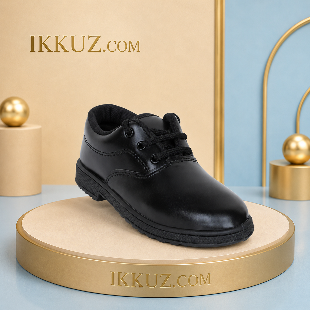 Airaqua Boys Classic Black School Shoes | Lace-Up Comfortable Lightweight Formal Footwear