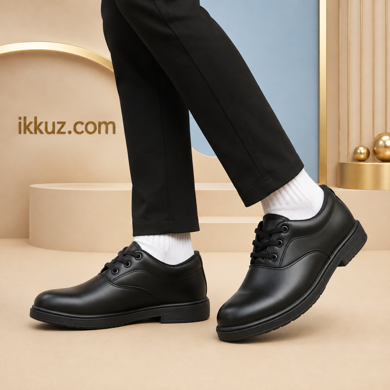Airaqua Boys Classic Black School Shoes | Lace-Up Comfortable Lightweight Formal Footwear