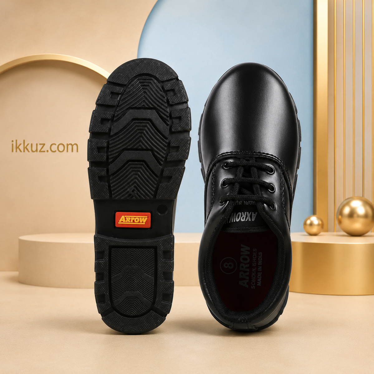 Airaqua Kids Unisex Classic Black School Shoes | Lace-Up Comfortable Lightweight Formal Footwear