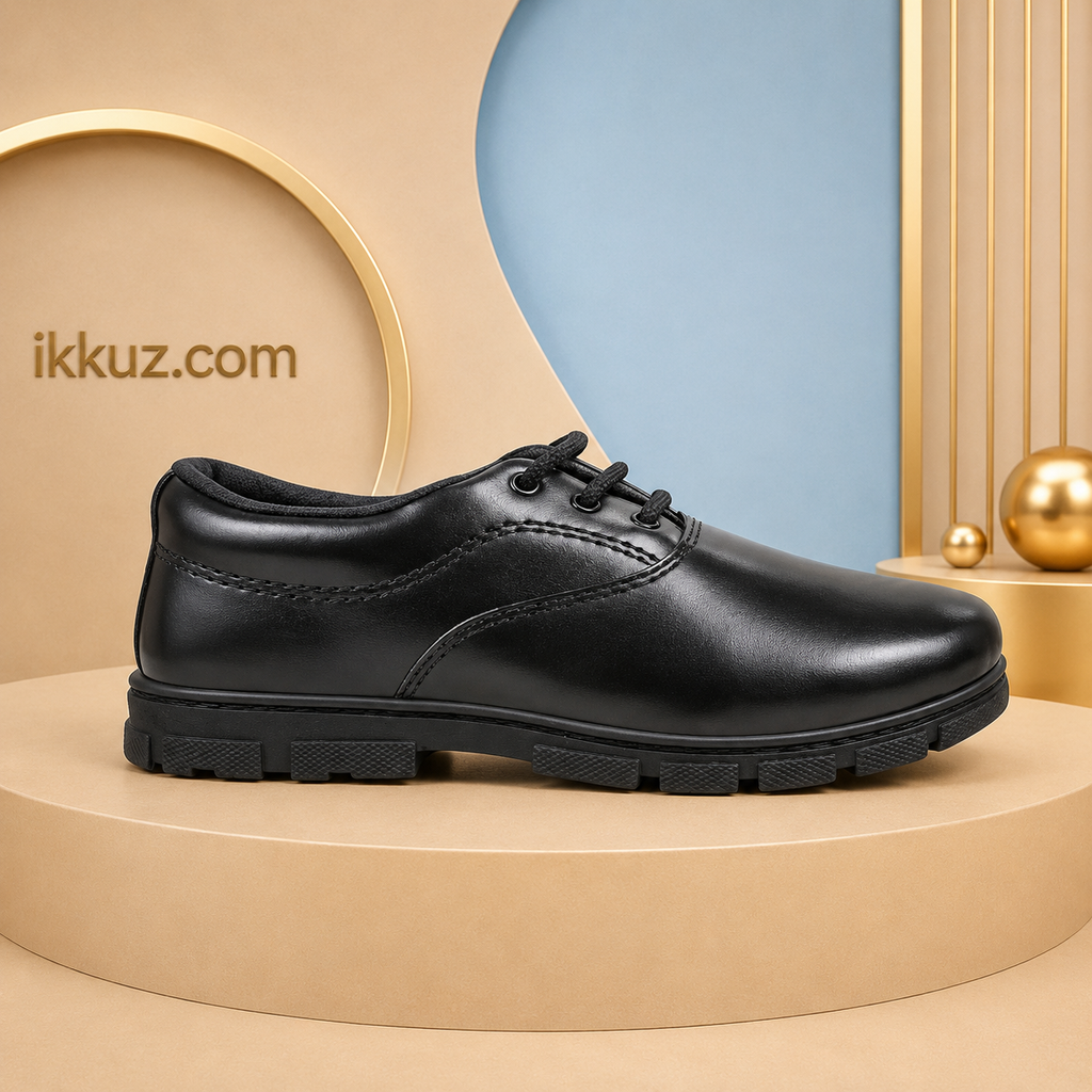 Airaqua Kids Unisex Classic Black School Shoes | Lace-Up Comfortable Lightweight Formal Footwear
