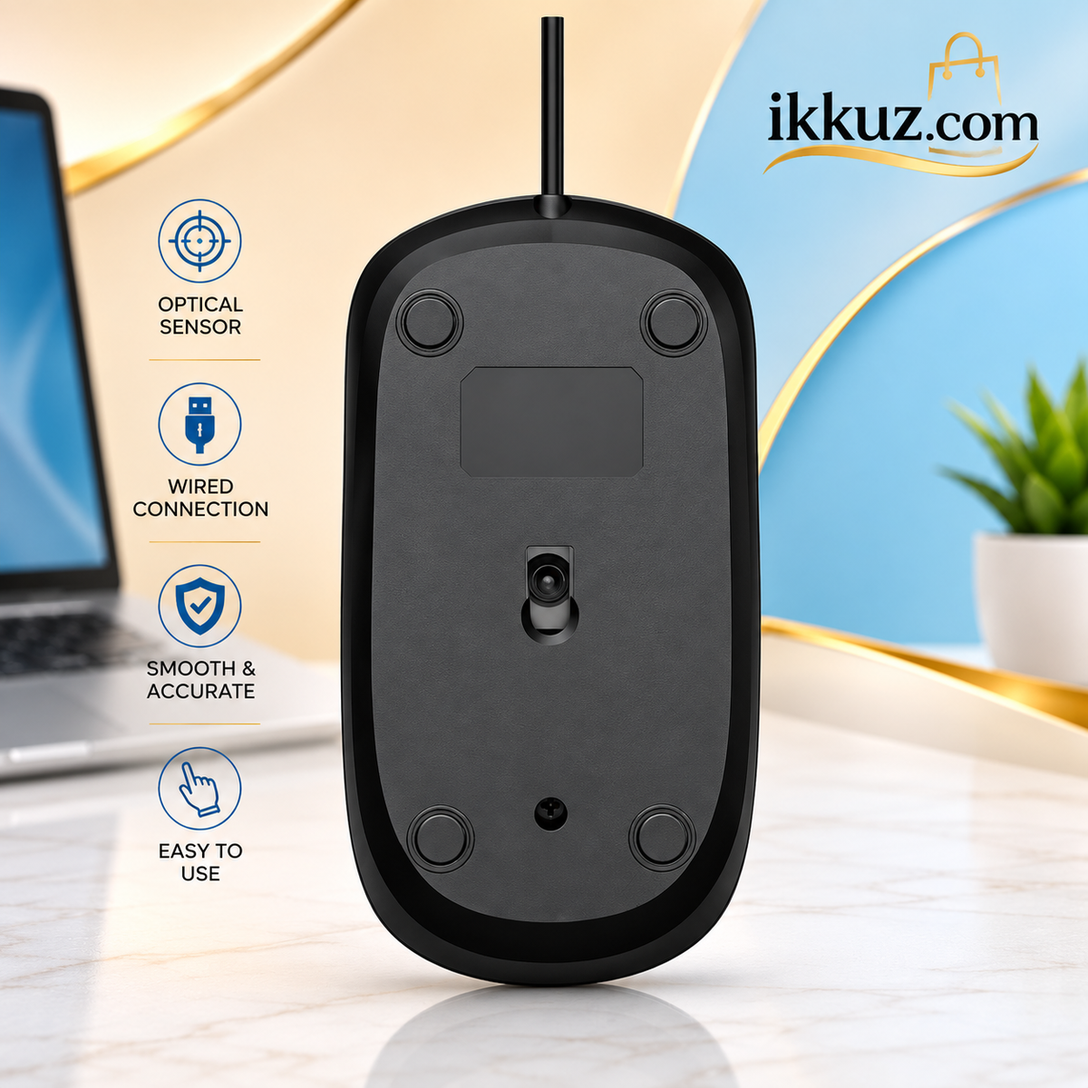 iVOOMi BOLD USB Wired Optical Mouse 1000 DPI – Plug &amp; Play, Smooth Scrolling, Comfortable Grip for Laptop & Desktop