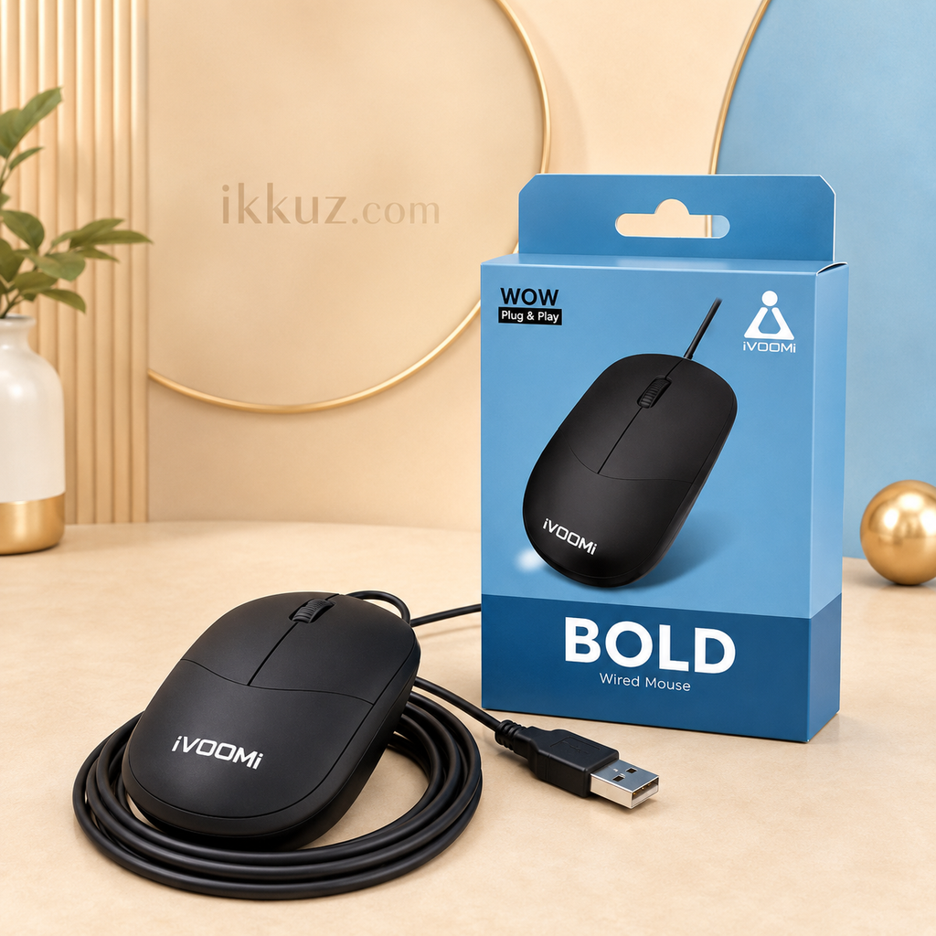 iVOOMi BOLD USB Wired Optical Mouse 1000 DPI – Plug &amp; Play, Smooth Scrolling, Comfortable Grip for Laptop & Desktop