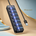 M T 7-Port USB 3.0 Hub for Laptop &amp; PC – High-Speed Multi USB Splitter with 30cm Cable, Plug &amp; Play Expansion Hub – Black