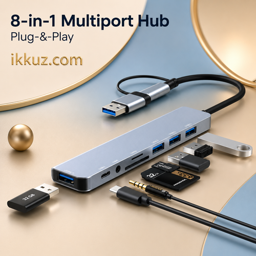 8-in-1 USB Type-C Multiport Hub with USB 3.0, HDMI, SD &amp; TF Card Reader and PD Charging Adapter for Laptop &amp; MacBook