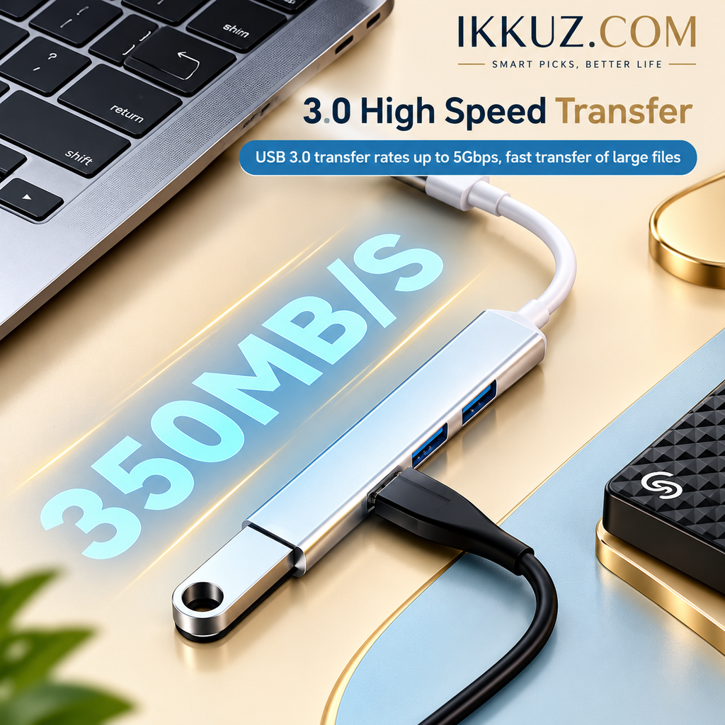 PROSAC 4-Port USB 3.0 High-Speed Hub for Laptop &amp; PC – Grey
