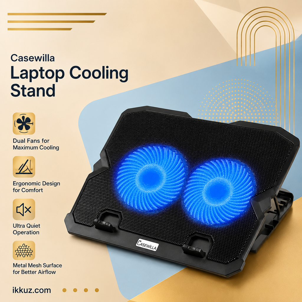 Adjustable Laptop Cooling Stand with Dual Fans &amp; 2 USB Ports – Black