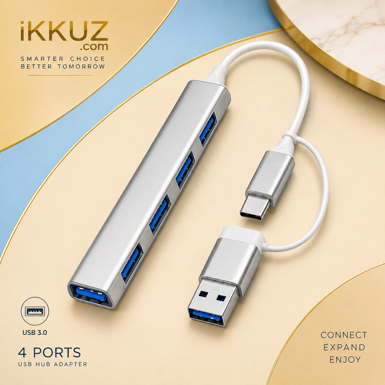 UniWave 4-Port USB 3.0 Hub with USB-A &amp; Type-C Connector