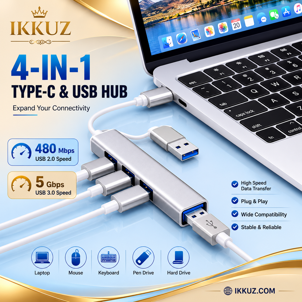 UniWave 4-Port USB 3.0 Hub with USB-A &amp; Type-C Connector