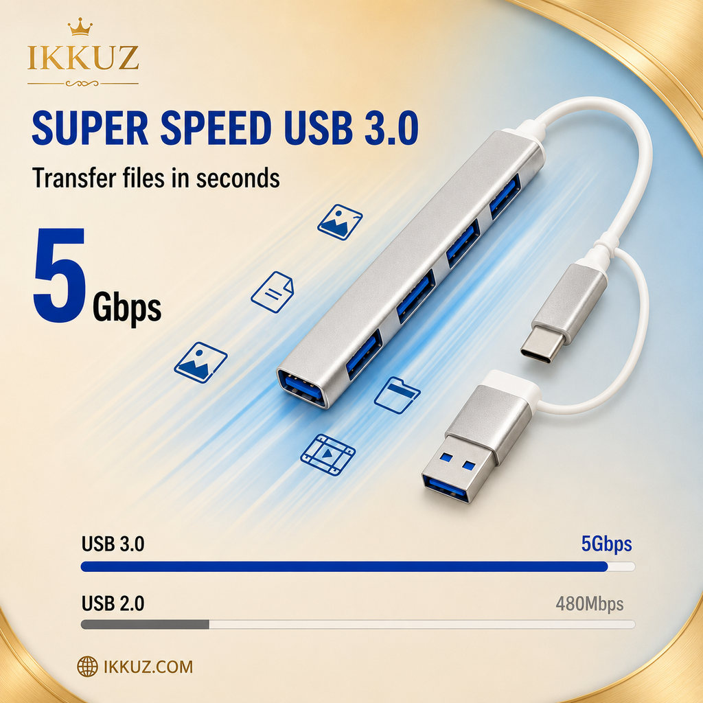 UniWave 4-Port USB 3.0 Hub with USB-A &amp; Type-C Connector