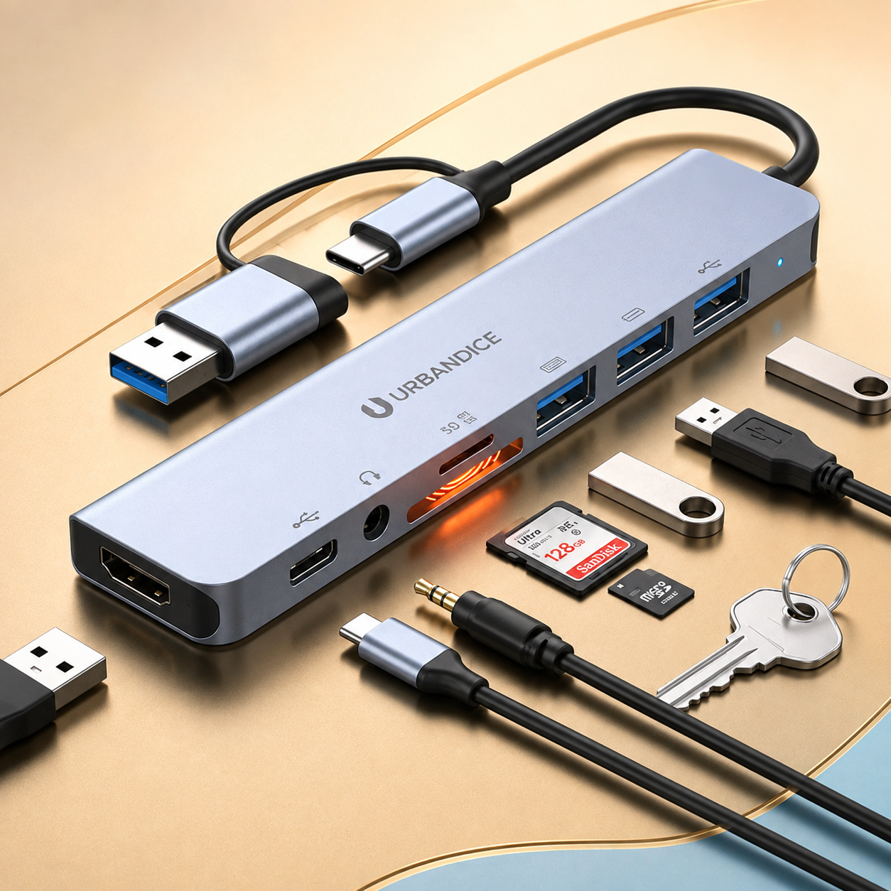 8-in-1 USB C Hub Multiport Adapter | Type C Hub with HDMI, USB 3.0, SD/TF Card Reader &amp; USB Port Hub for Laptop, PC &amp; MacBook
