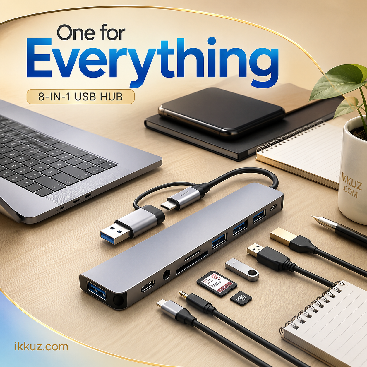 8-in-1 USB C Hub Multiport Adapter | Type C Hub with HDMI, USB 3.0, SD/TF Card Reader &amp; USB Port Hub for Laptop, PC &amp; MacBook