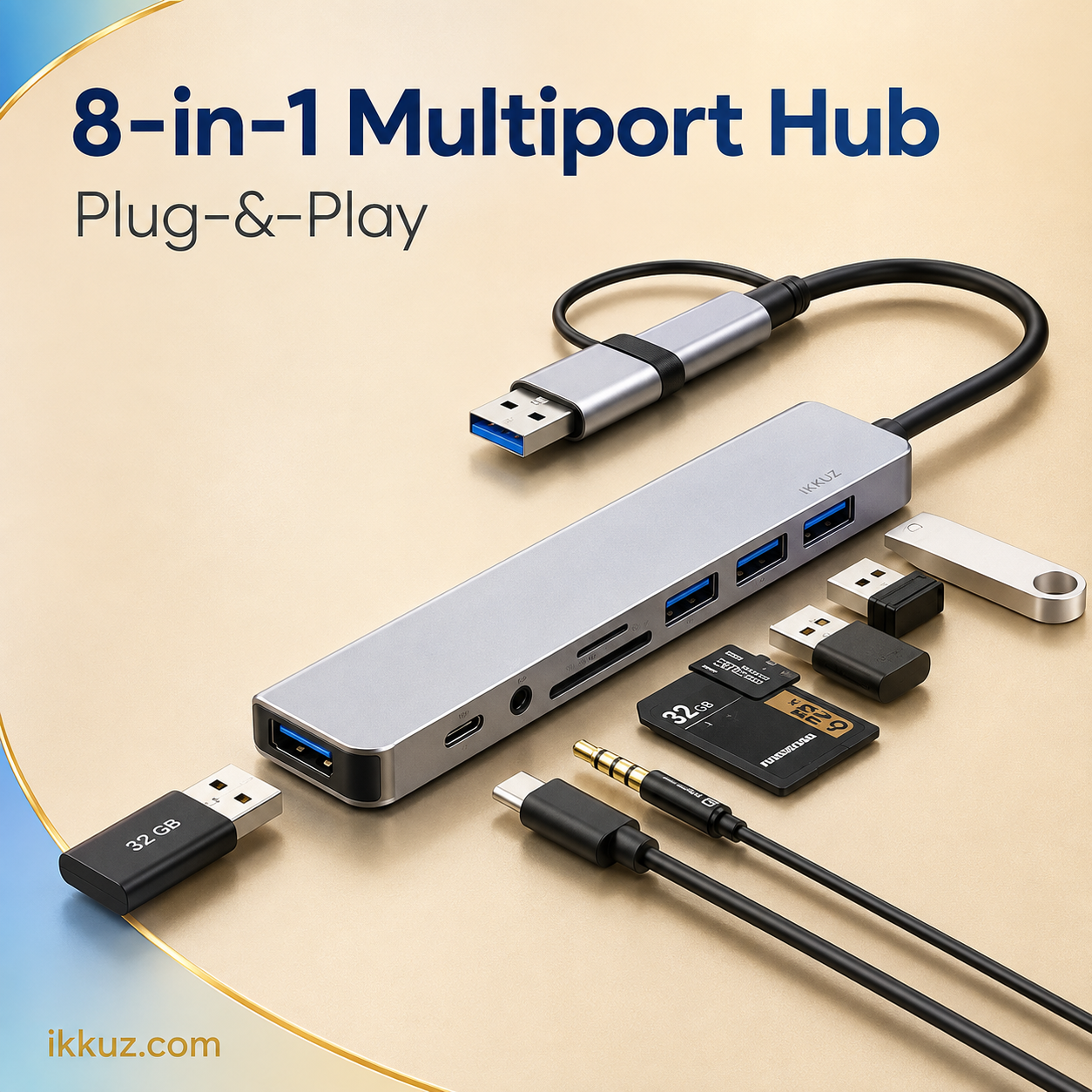 8-in-1 USB C Hub Multiport Adapter | Type C Hub with HDMI, USB 3.0, SD/TF Card Reader &amp; USB Port Hub for Laptop, PC &amp; MacBook