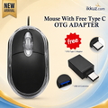 Wired Optical USB Mouse with FREE Type-C OTG Adapter Combo for Laptop, Desktop, Mobile &amp; Tablet