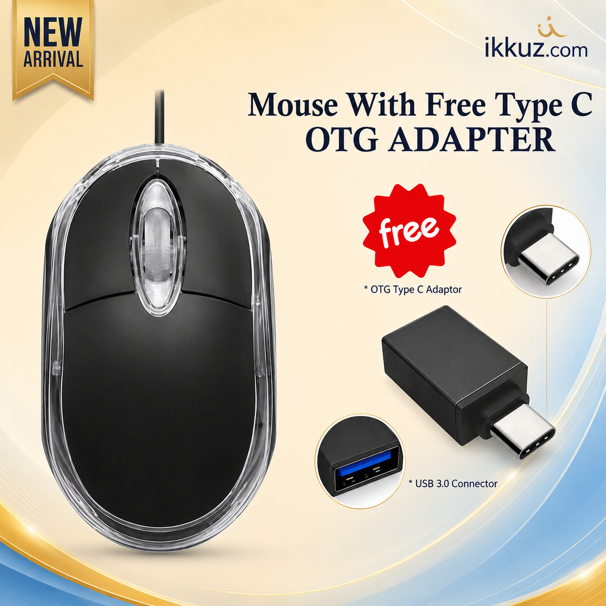 Wired Optical USB Mouse with FREE Type-C OTG Adapter Combo for Laptop, Desktop, Mobile &amp; Tablet