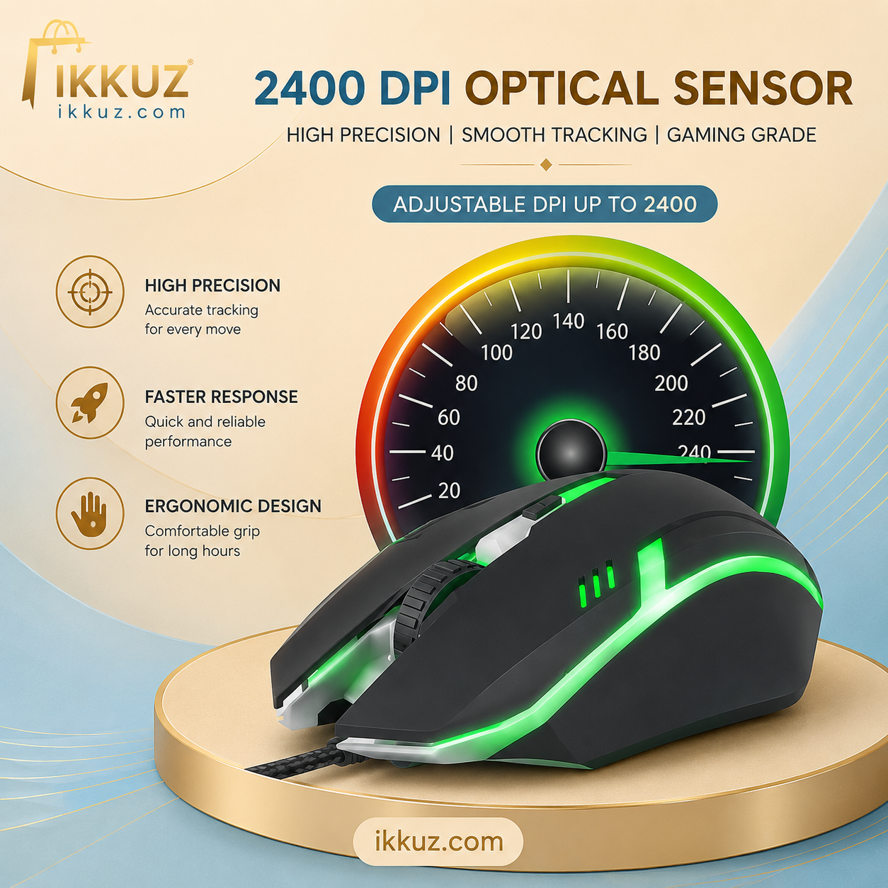 ANT Wired RGB Gaming Mouse – 2400 DPI Optical Sensor | 4 Durable Buttons | Ergonomic Design | Multicolour Backlight | Black