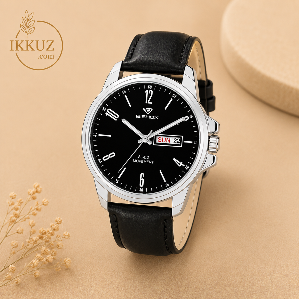 RISHOX Executive Day &amp; Date Quartz Analog Leather Watch for Men | Premium Classic Office &amp; Casual Wrist Watch | Scratch Resistant | Water Resistant