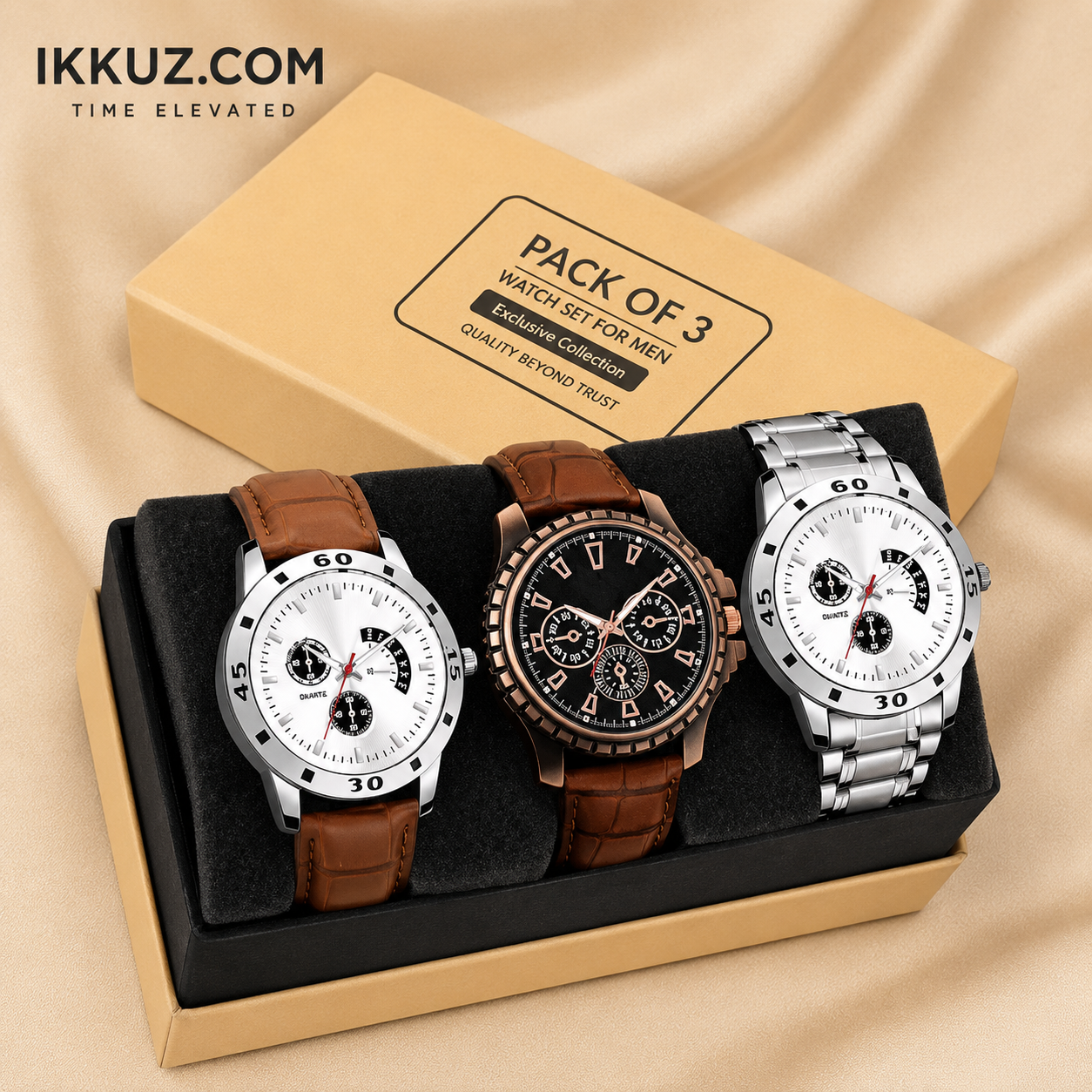 RISHOX Premium 3 Watch Combo Set for Men | Classic Analog Leather Watch Collection | Stylish Everyday &amp; Office Wear
