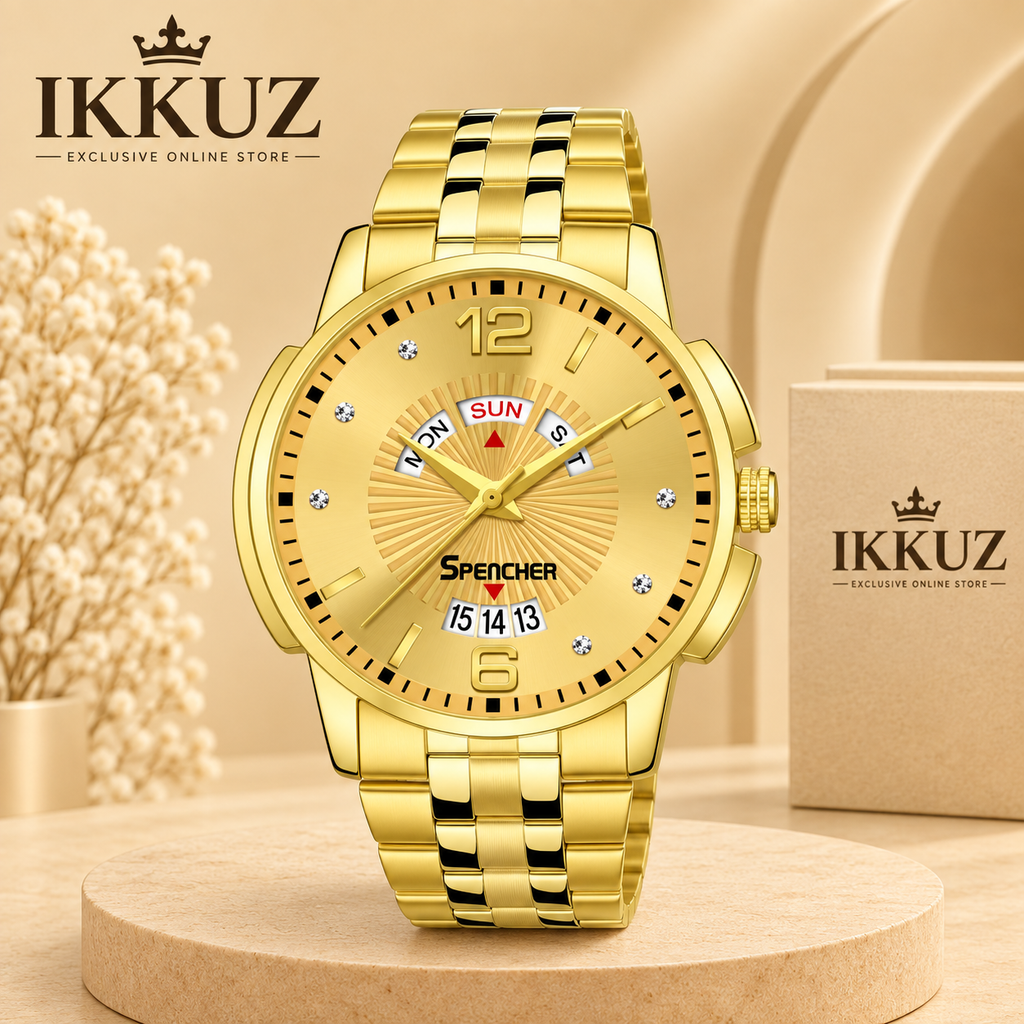 Exclusive Spencher Golden Luxury Analog Watch for Men &amp; Boys | Date Display | Quartz Movement | Water Resistant