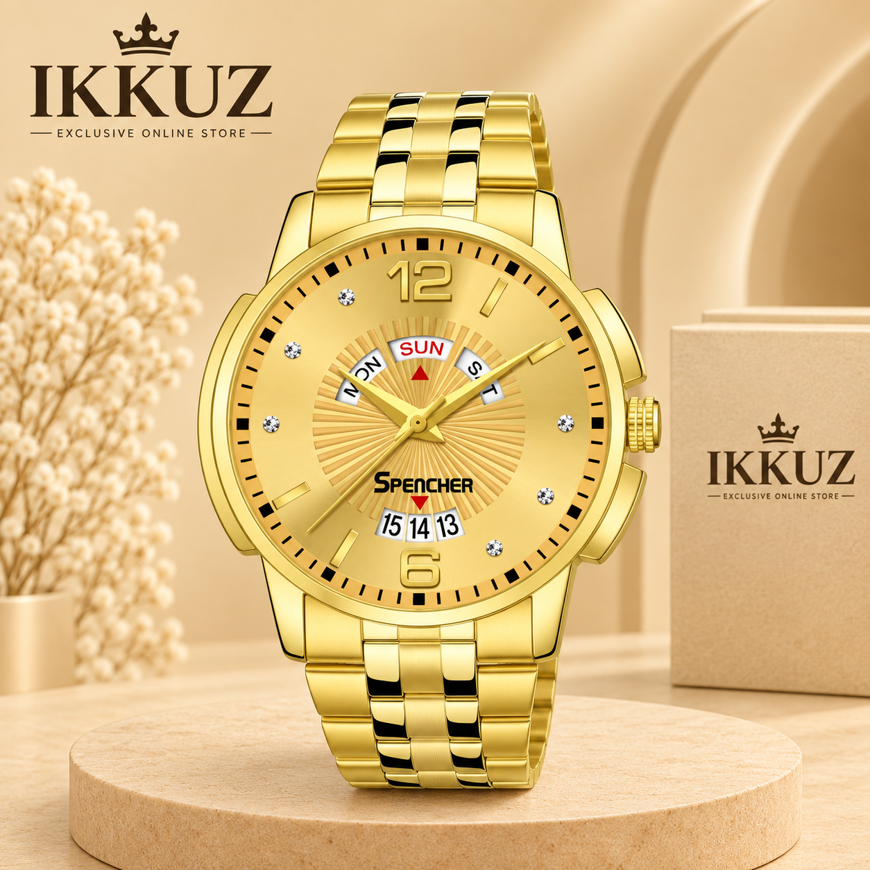 Exclusive Spencher Golden Luxury Analog Watch for Men &amp; Boys | Date Display | Quartz Movement | Water Resistant