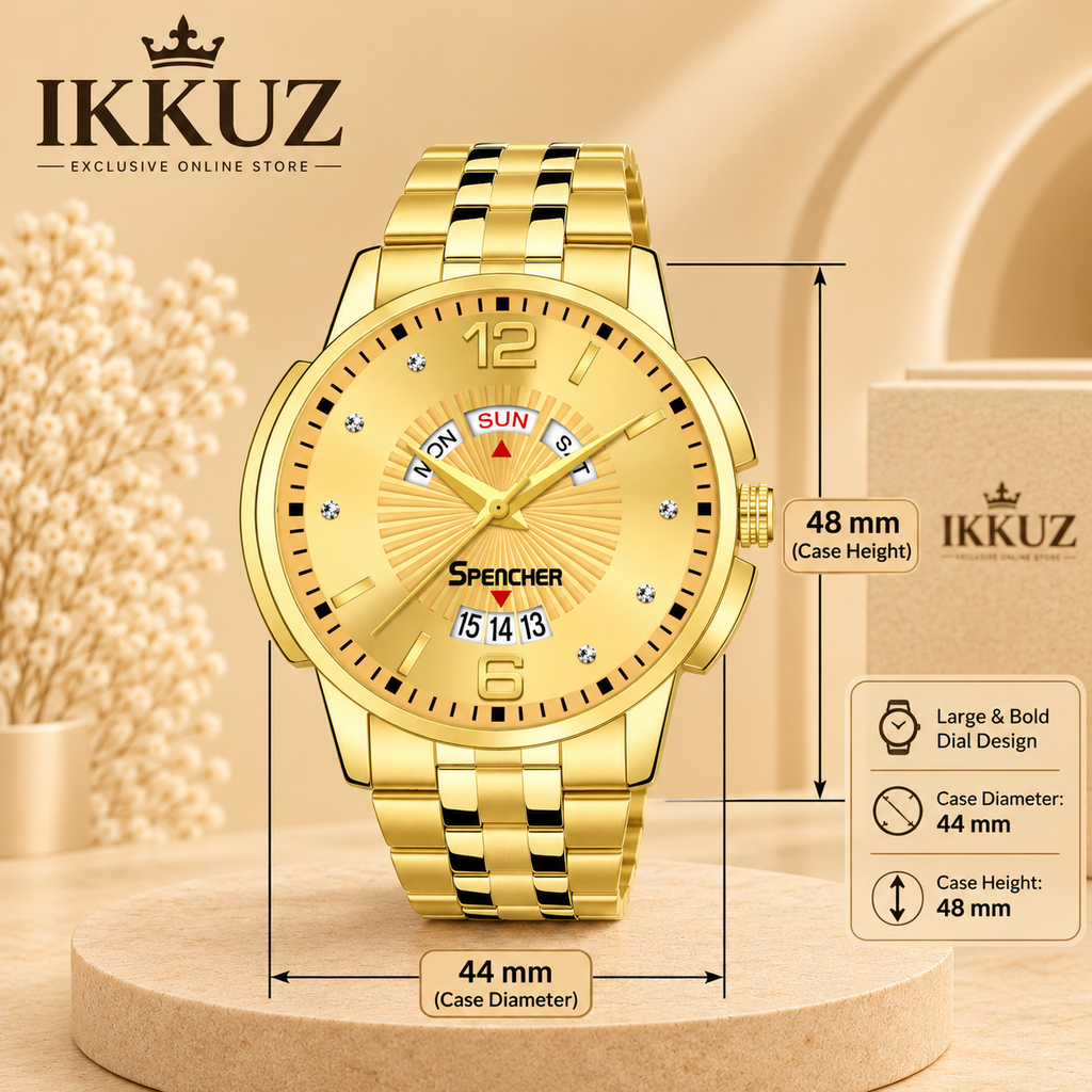 Exclusive Spencher Golden Luxury Analog Watch for Men &amp; Boys | Date Display | Quartz Movement | Water Resistant