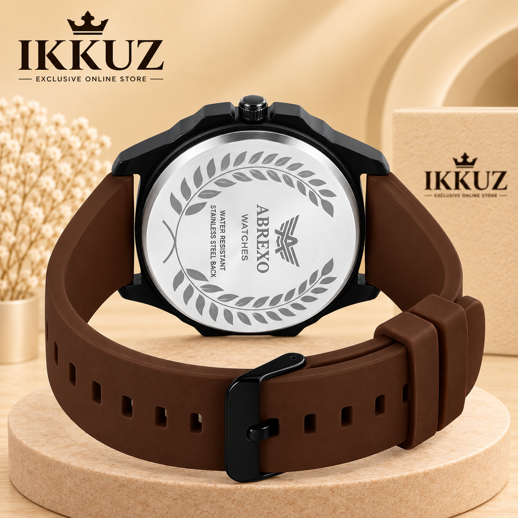 Exclusive ABREXO ABX6700 Black 3D Dial Analog Watch for Men | Brown Silicon Strap | Date Display | Quartz Movement