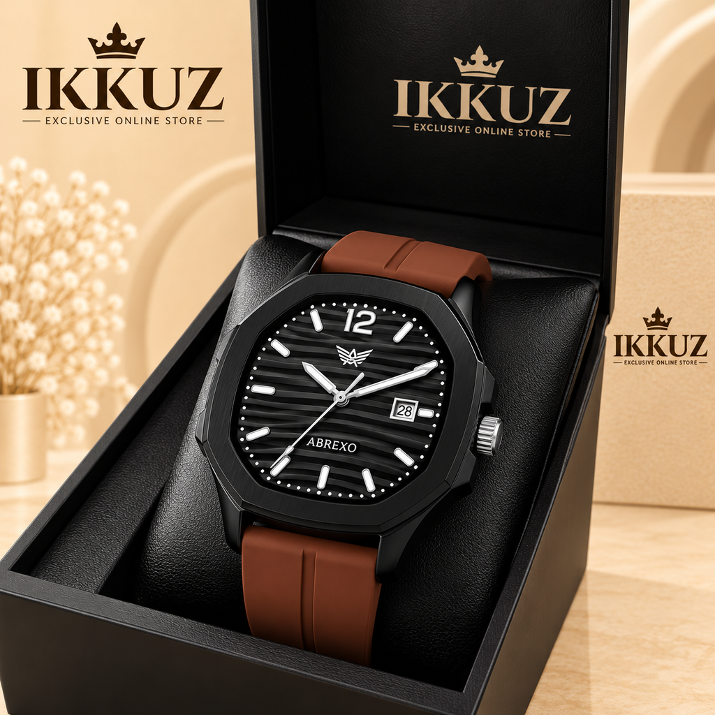 Exclusive ABREXO ABX6700 Black 3D Dial Analog Watch for Men | Brown Silicon Strap | Date Display | Quartz Movement