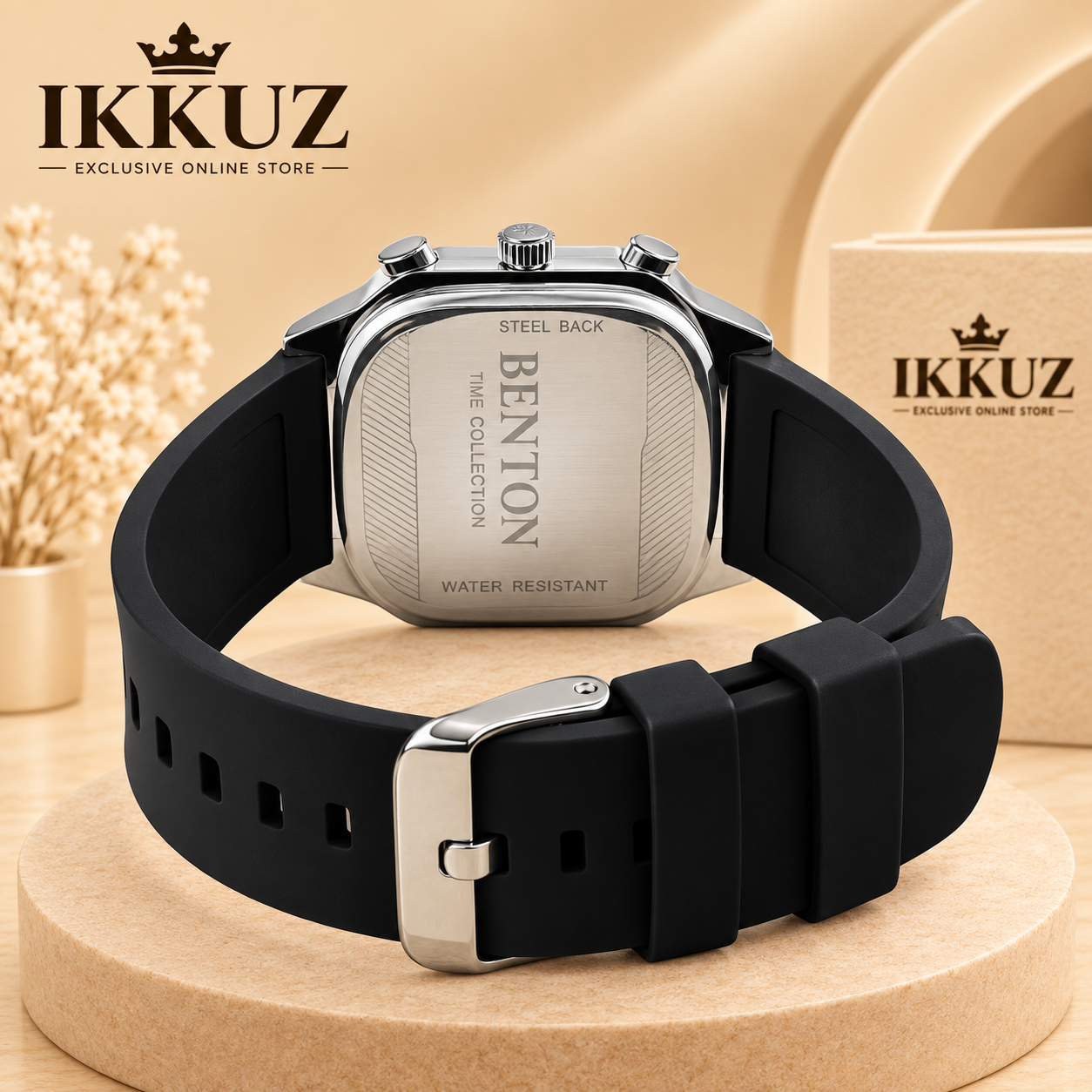 Benton Shadow Square Analog Watch for Men | Black Silicon Strap | Quartz Movement