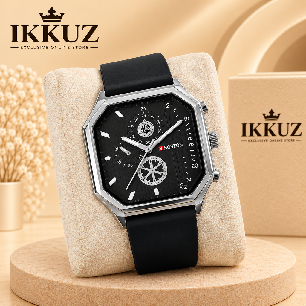 Benton Shadow Square Analog Watch for Men | Black Silicon Strap | Quartz Movement