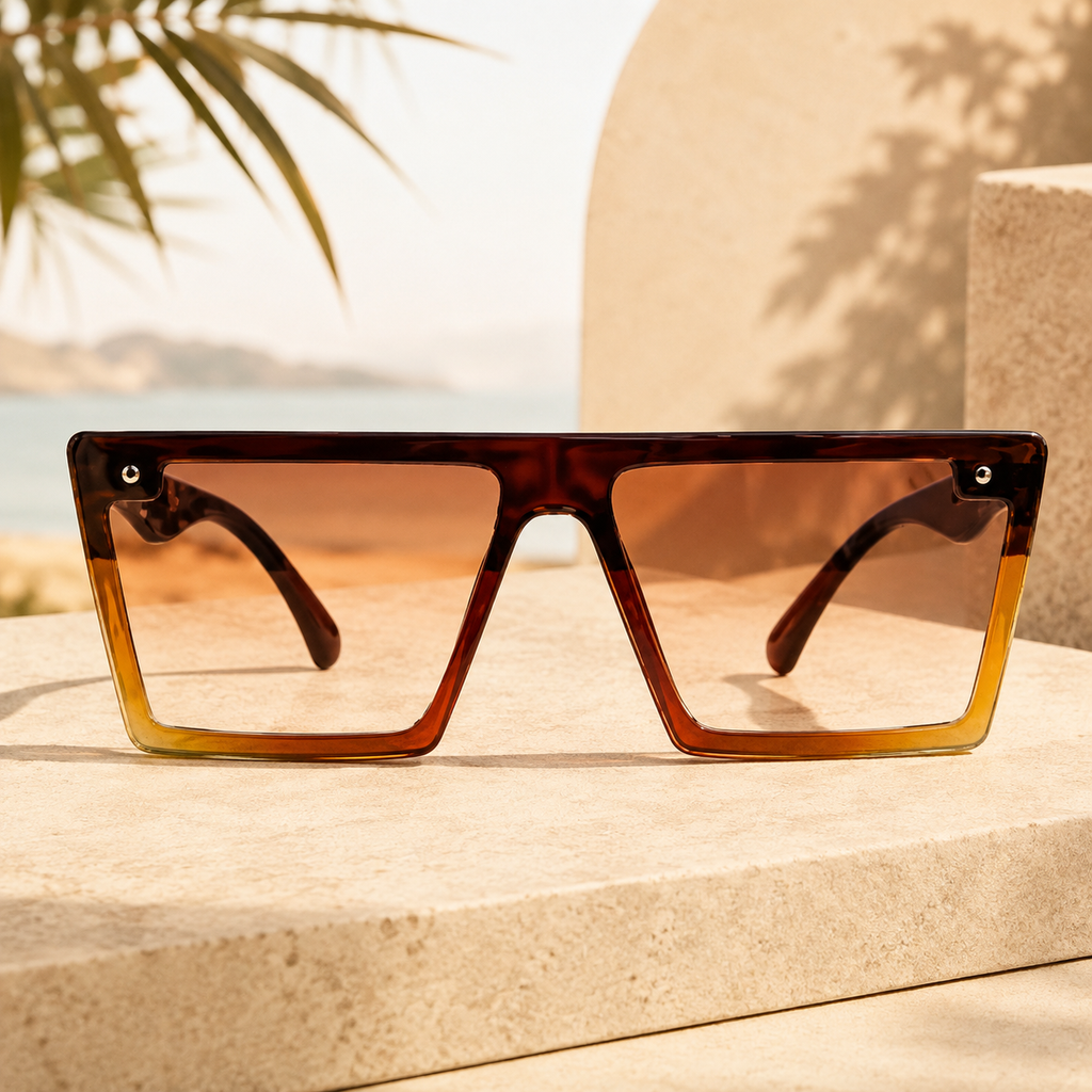 Jiebo Oversized Brown Gradient Shield Sunglasses for Men &amp; Women – Stylish Square UV Protection Fashion Eyewear