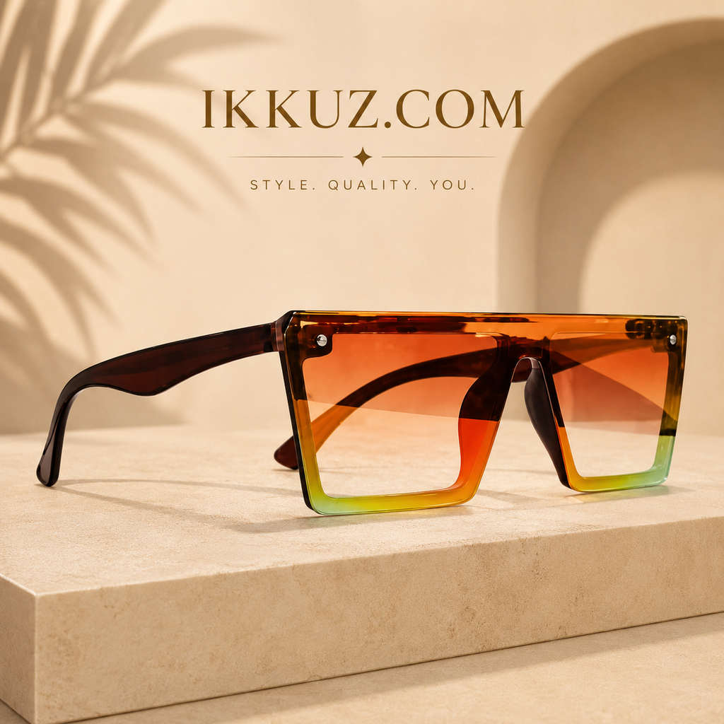 Jiebo Oversized Brown Gradient Shield Sunglasses for Men &amp; Women – Stylish Square UV Protection Fashion Eyewear