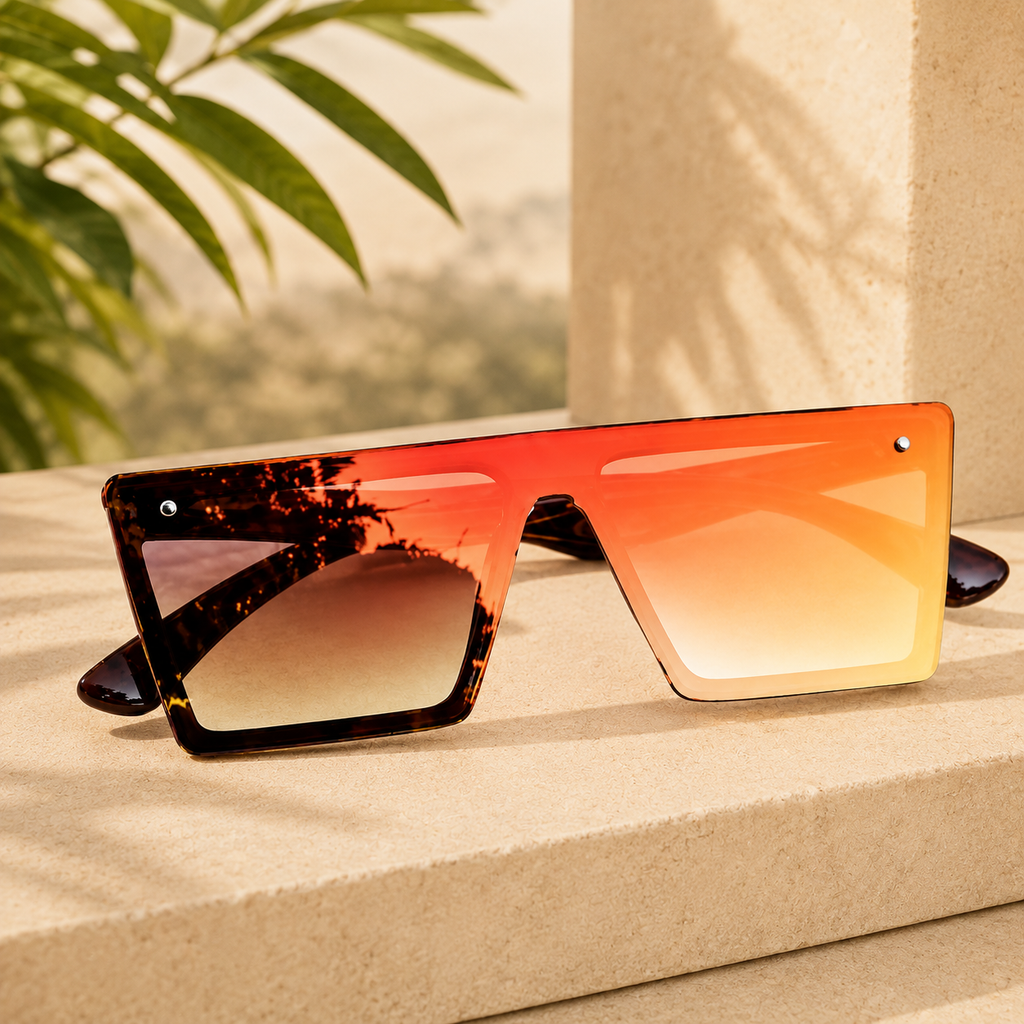 Jiebo Oversized Brown Gradient Shield Sunglasses for Men &amp; Women – Stylish Square UV Protection Fashion Eyewear