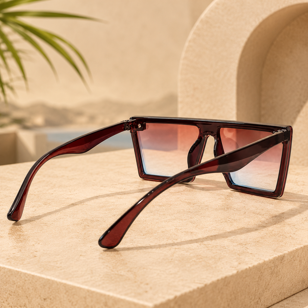 Jiebo Oversized Brown Gradient Shield Sunglasses for Men &amp; Women – Stylish Square UV Protection Fashion Eyewear