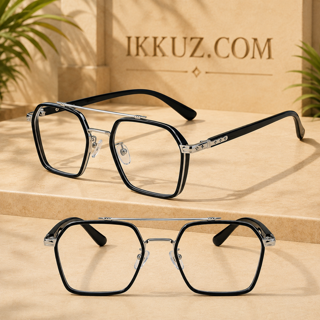 Tony Stark Retro Square Black Metal Eyeglasses for Men &amp; Women – Blue Light Protection Anti-Glare Computer Glasses