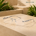 Crystal Edge™ – Premium Rimless Square UV400 Sunglasses | Silver Metal Frame &amp; Clear Lens | Luxury Unisex Eyewear