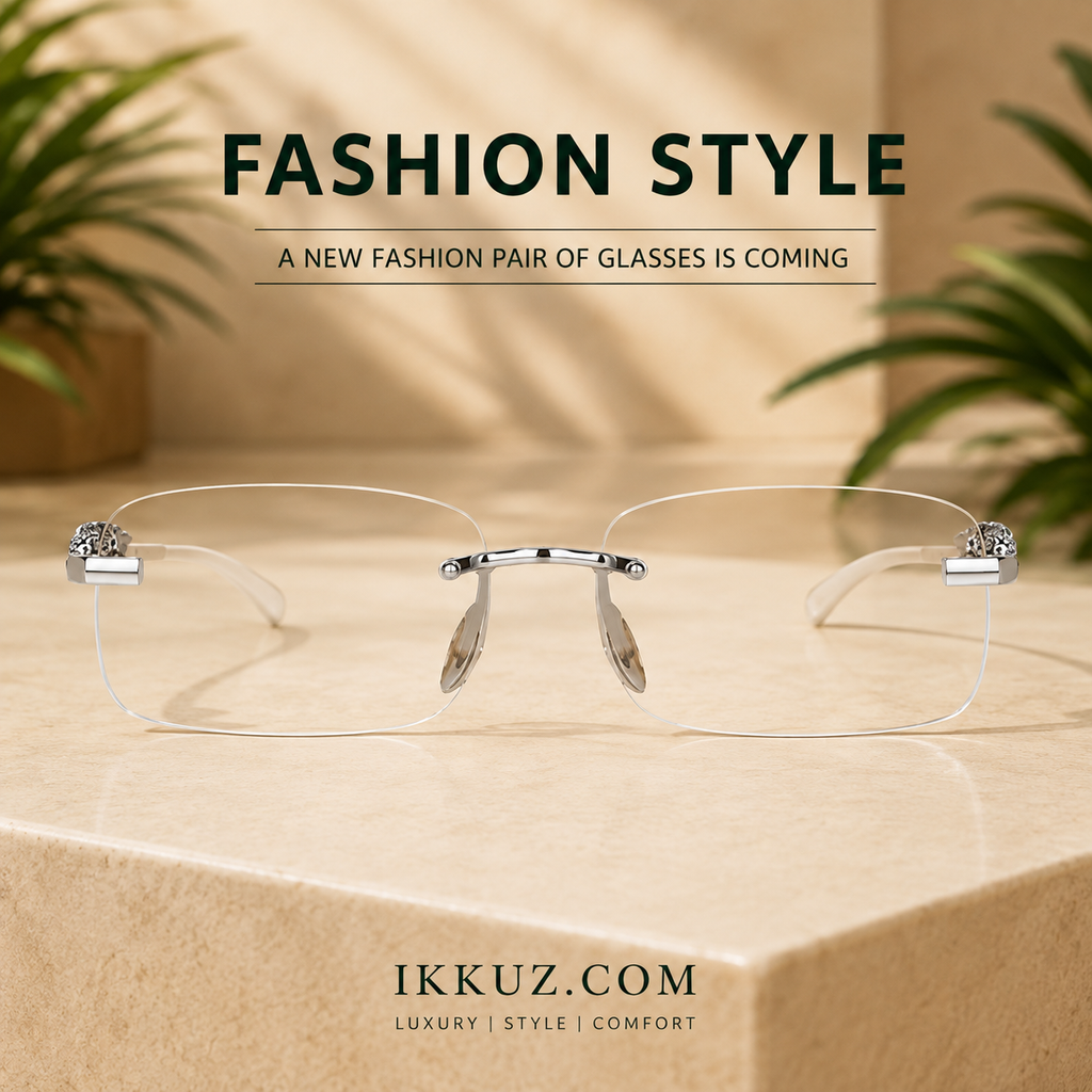 Crystal Edge™ – Premium Rimless Square UV400 Sunglasses | Silver Metal Frame &amp; Clear Lens | Luxury Unisex Eyewear